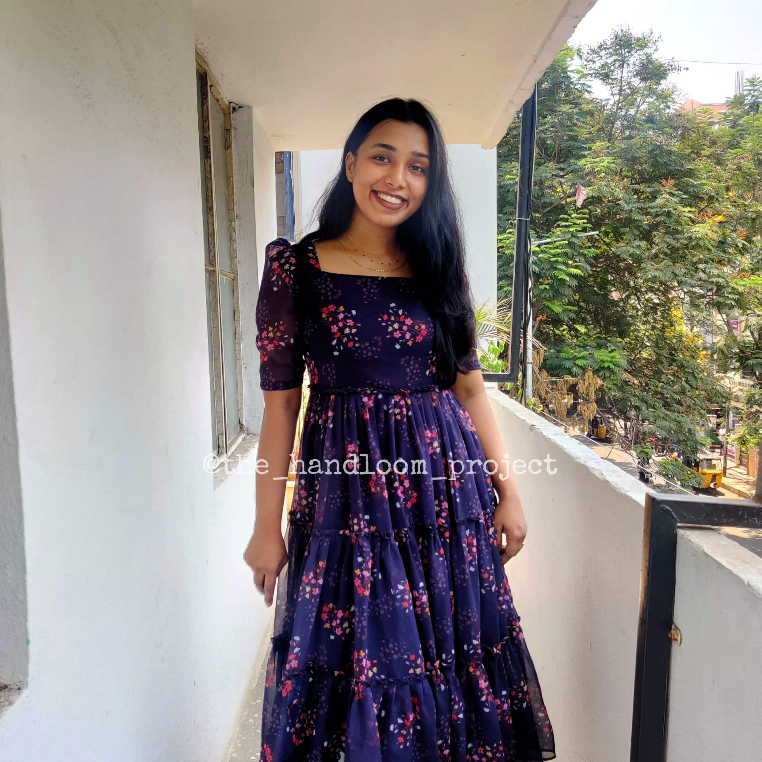 Violet georgette dress - THEHANDLOOMPROJECT