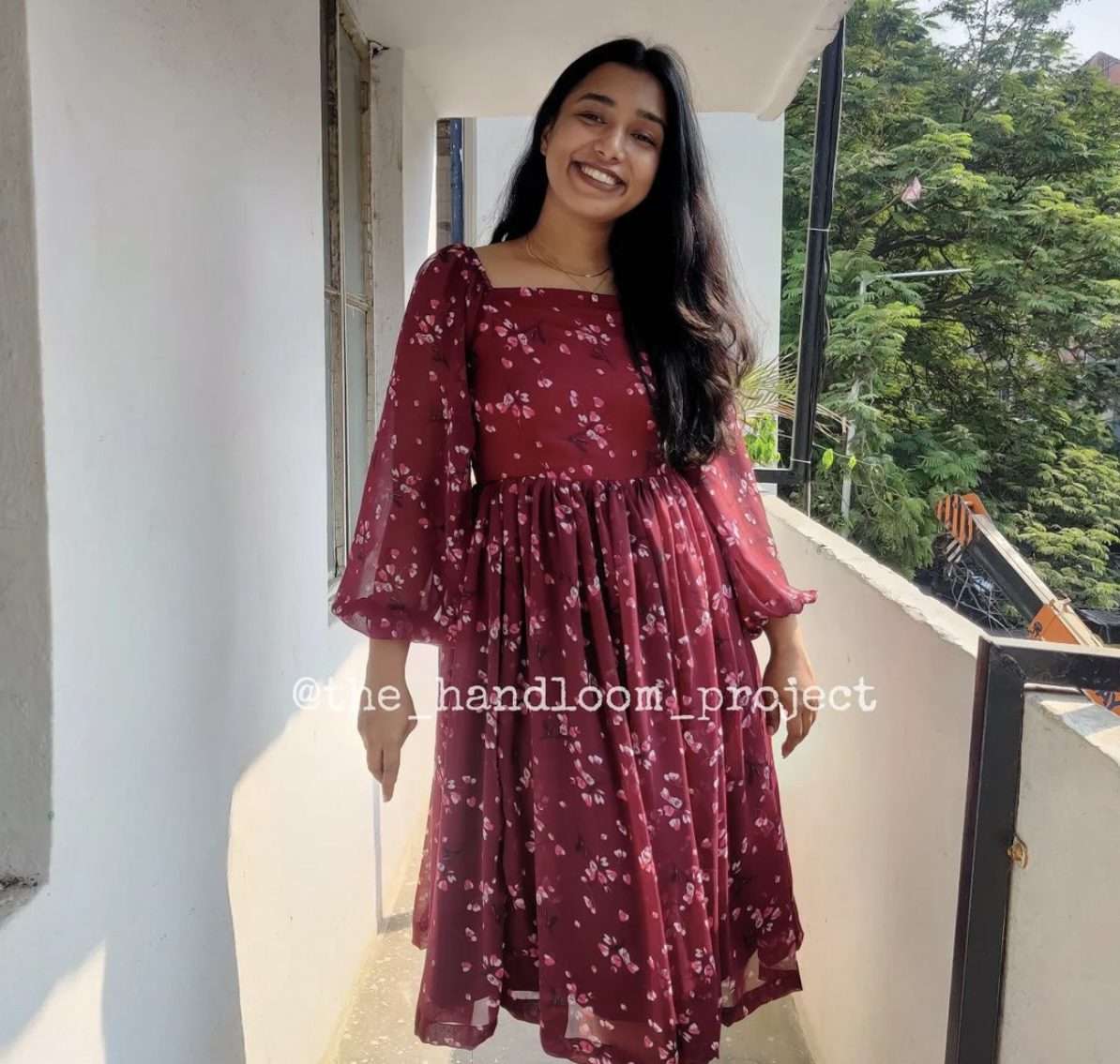 Maroon Georgette Dress - Thehandloomproject