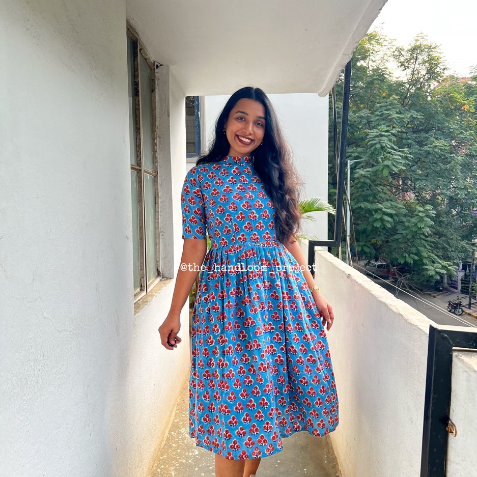 Blue floral dress 2 - THEHANDLOOMPROJECT