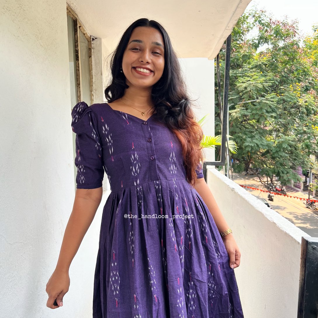 Violet kalamkari cotton dress - THEHANDLOOMPROJECT