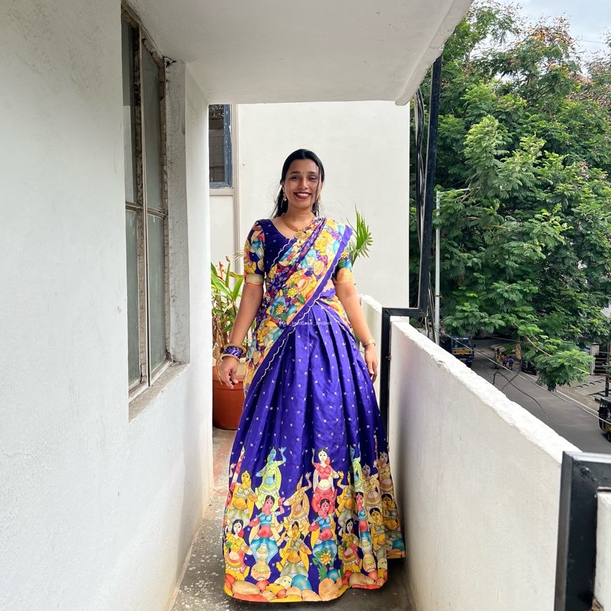 Girl Blue Pochampally Silk Lehenga - Indian Dresses